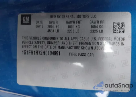 2017 Chevrolet Camaro 2Ss from USA, damaged, VIN 1G1FH1R72H0104891